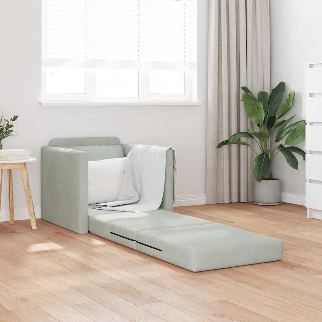 Floor Sofa Bed with Cushion Light grey 74 x 77 x 81 cm Velvet