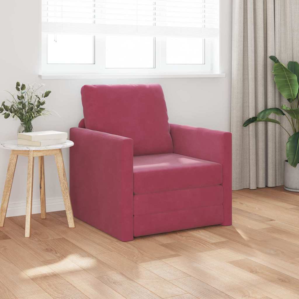 Floor Sofa Bed with Cushion Wine red 74 x 77 x 81 cm Velvet
