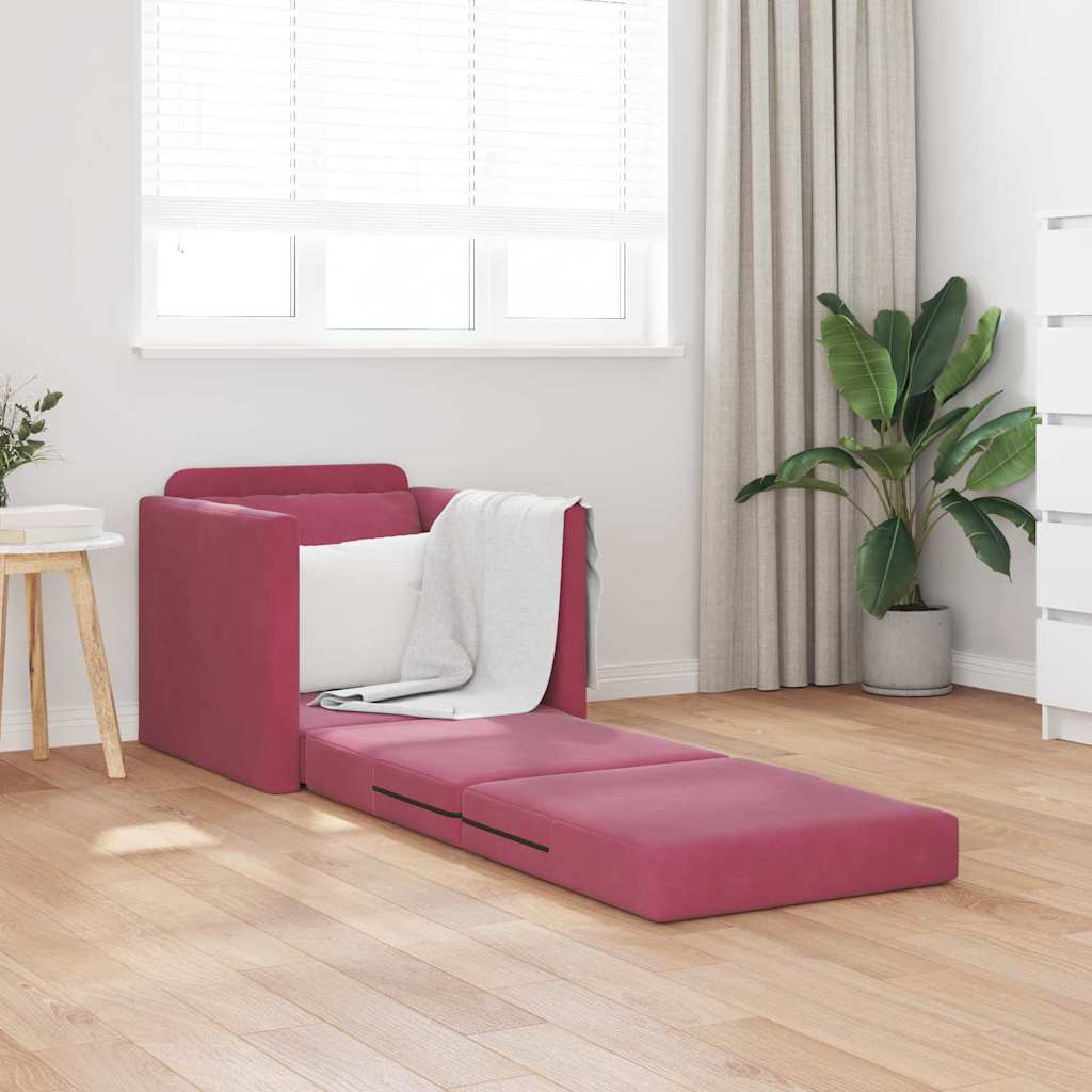 Floor Sofa Bed with Cushion Wine red 74 x 77 x 81 cm Velvet