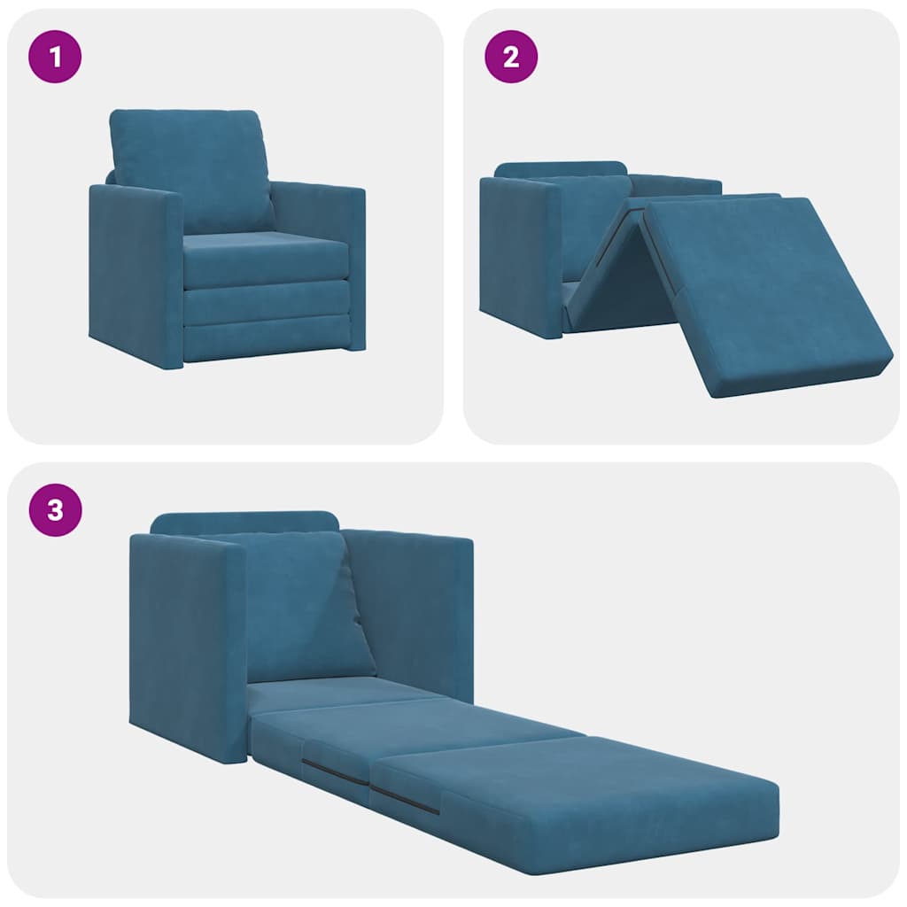 Floor Sofa Bed with Cushion Blue 74 x 77 x 81 cm Velvet