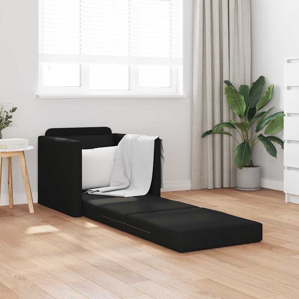 Floor Sofa Bed with Cushion Black 74 x 77 x 81 cm Fabric