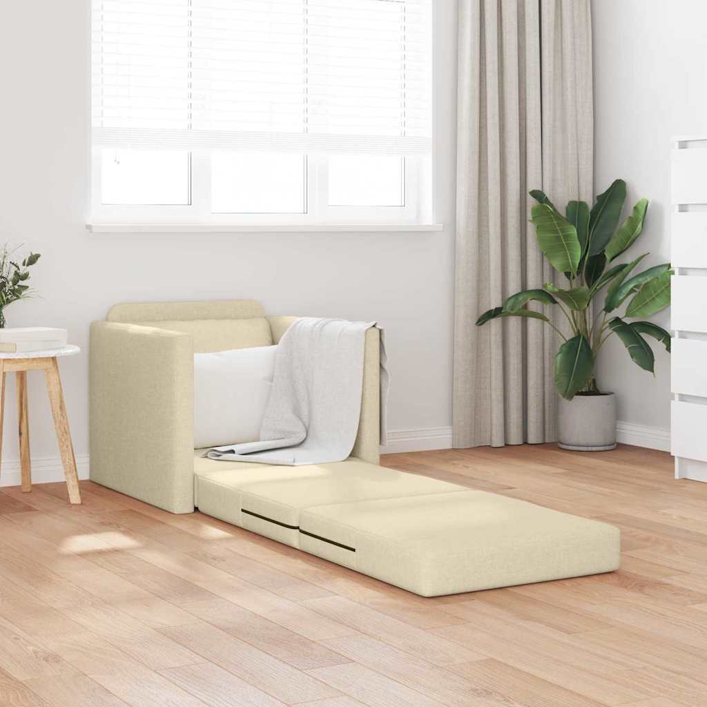 Floor Sofa Bed with Cushion Cream 74 x 77 x 81 cm Fabric