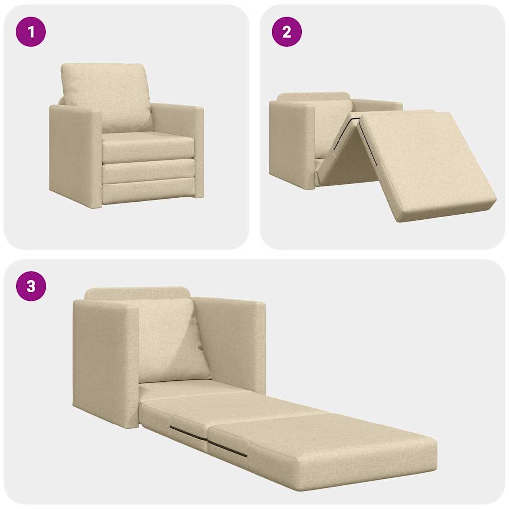 Floor Sofa Bed with Cushion Cream 74 x 77 x 81 cm Fabric