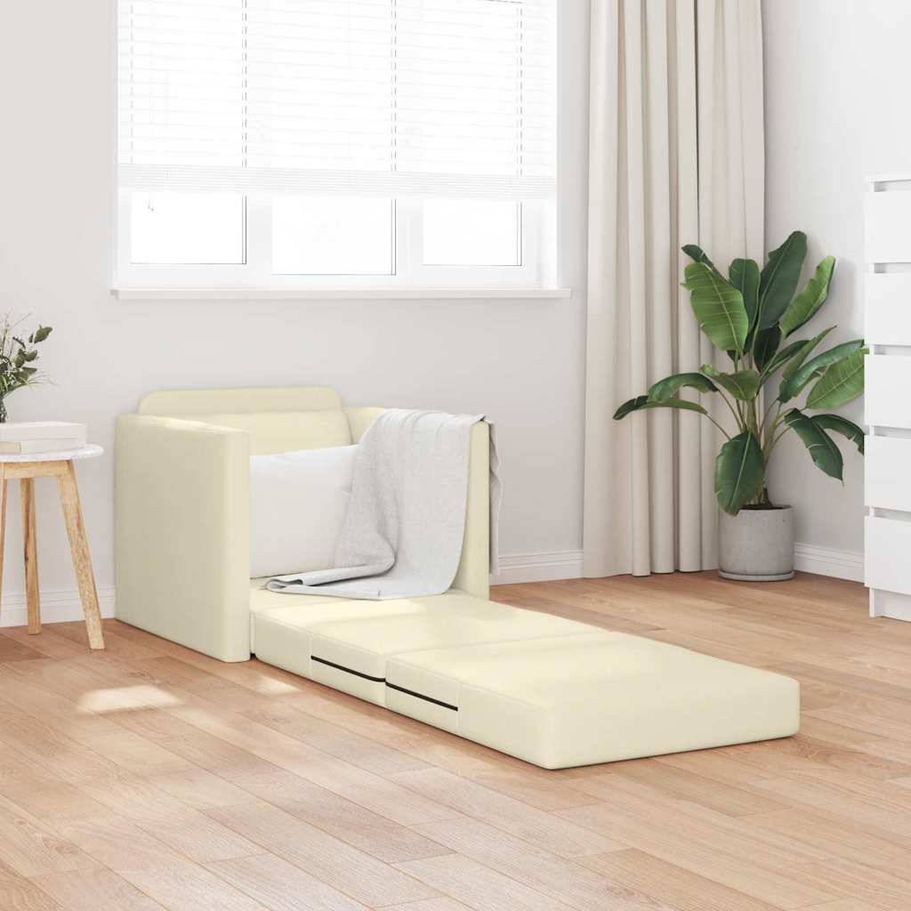 Floor Sofa Bed with Cushion Cream 74 x 77 x 81 cm Faux leather