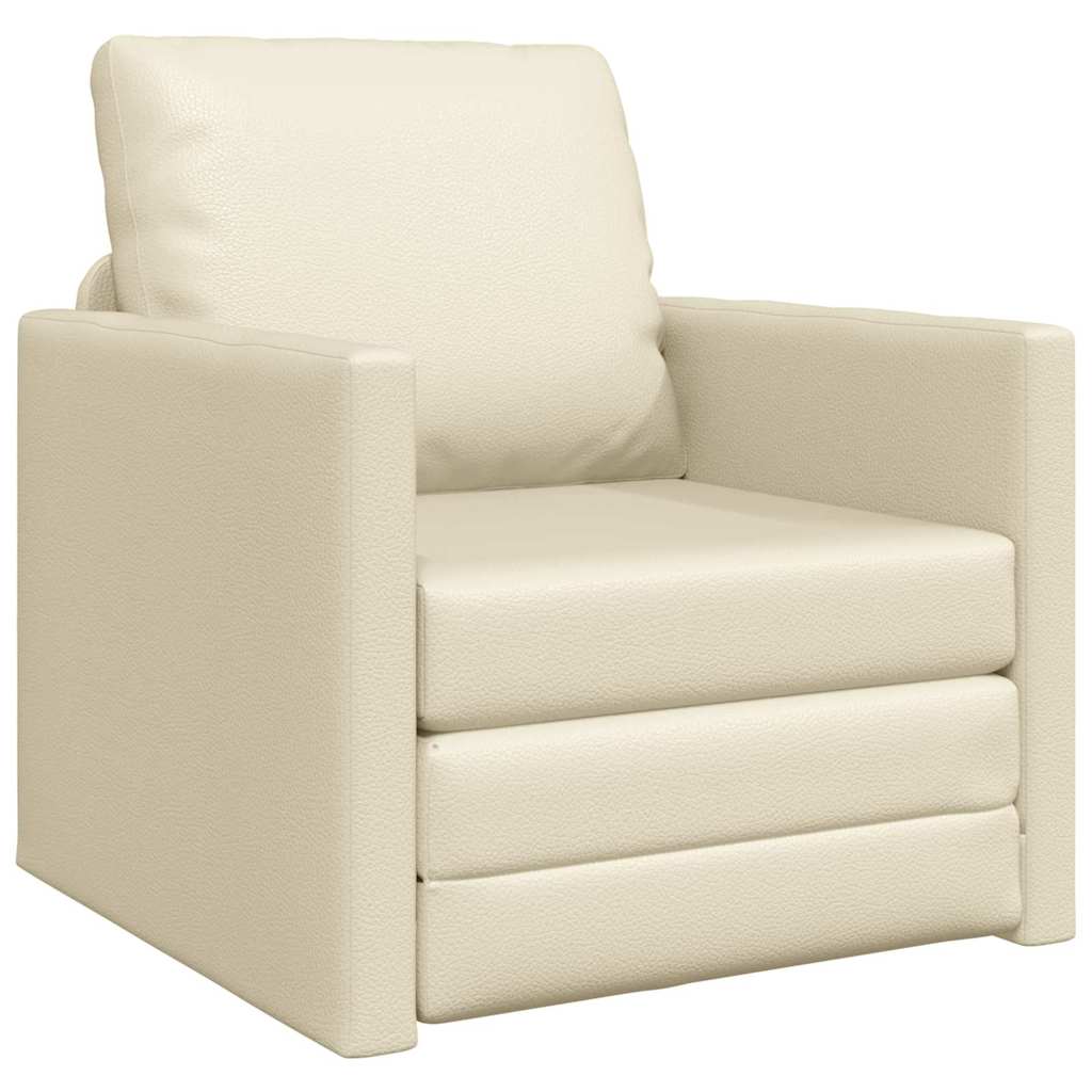 Floor Sofa Bed with Cushion Cream 74 x 77 x 81 cm Faux leather