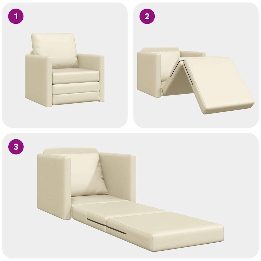 Floor Sofa Bed with Cushion Cream 74 x 77 x 81 cm Faux leather