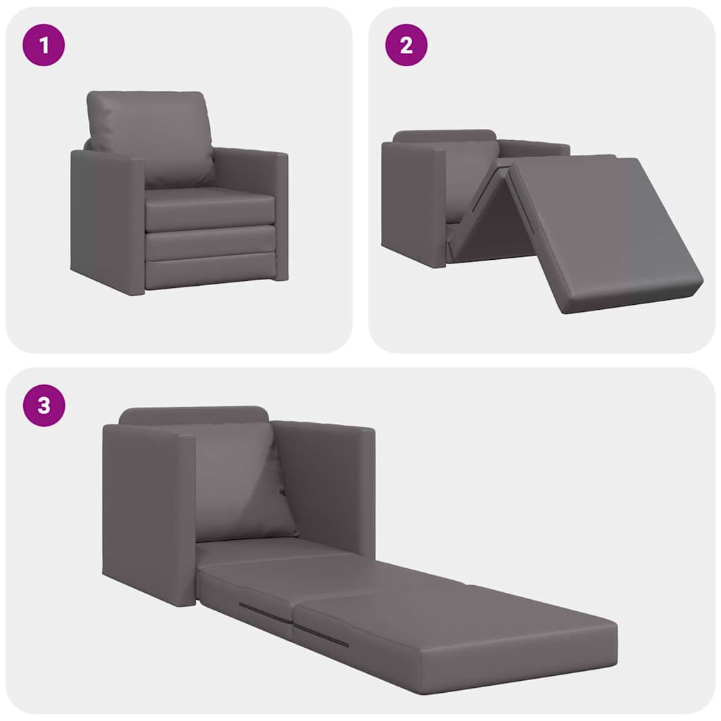 Floor Sofa Bed with Cushion Grey 74 x 77 x 81 cm Faux leather