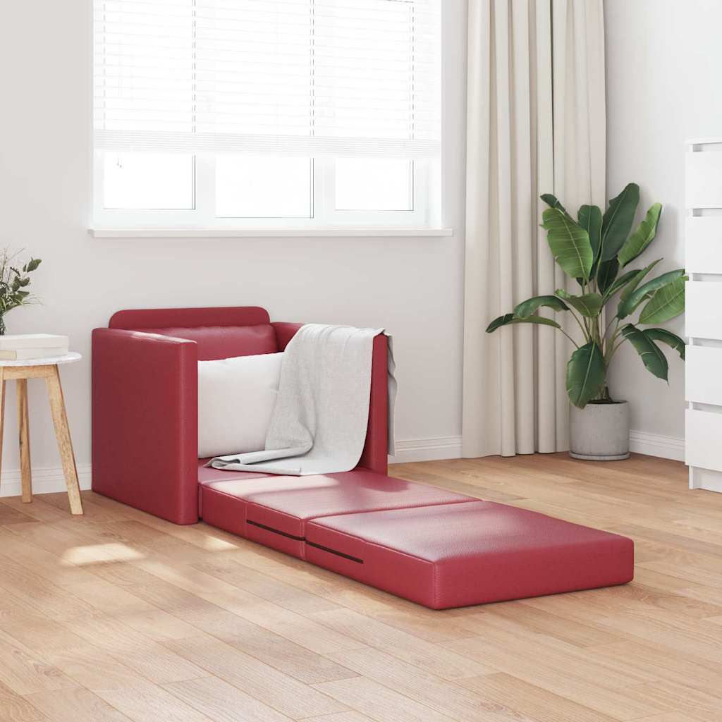 Floor Sofa Bed Wine red 74 x 77 x 81 cm Faux leather