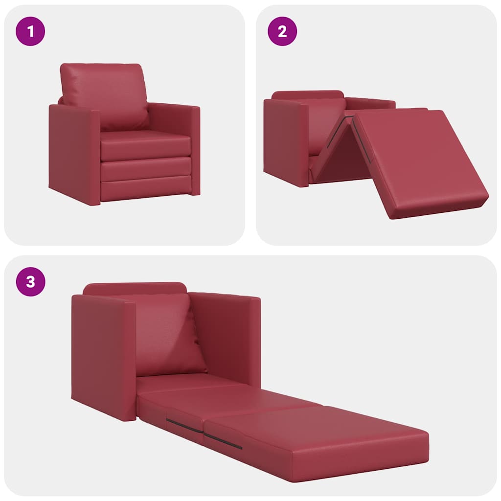 Floor Sofa Bed Wine red 74 x 77 x 81 cm Faux leather