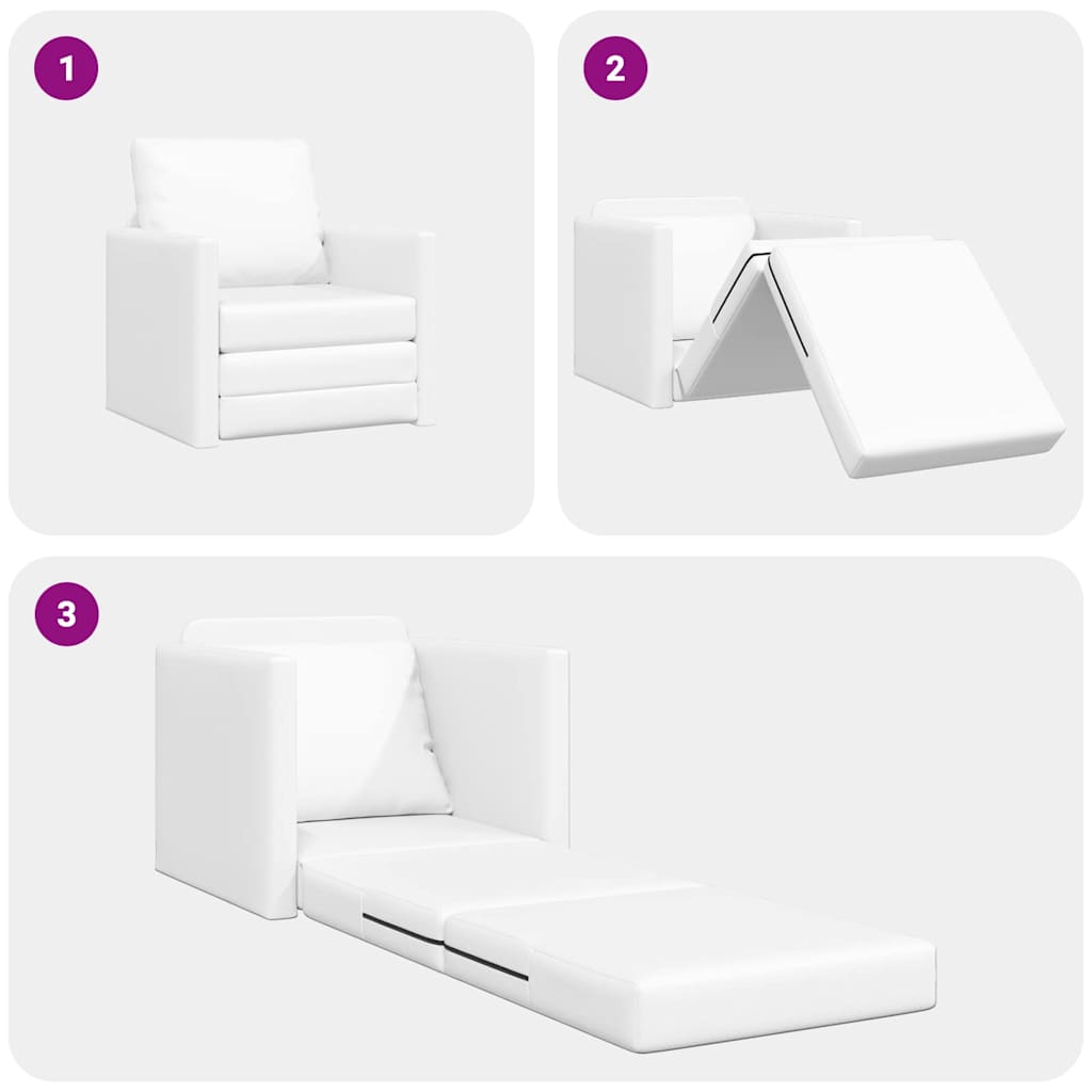 Floor Sofa Bed with Cushion White 74 x 77 x 81 cm Faux leather