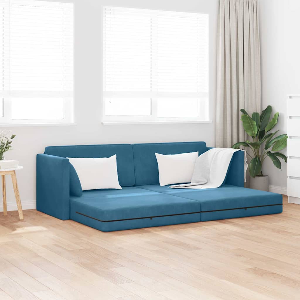 Floor Sofa Bed Blue 213 x 76 x 77 cm Velvet
