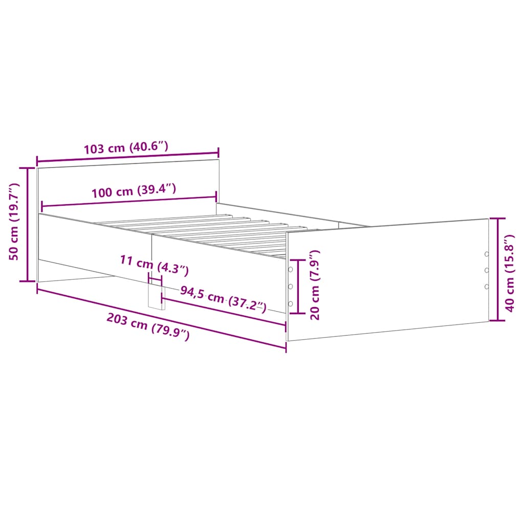 Bed Frame without Mattress Old Wood 100x200 cm Engineered Wood