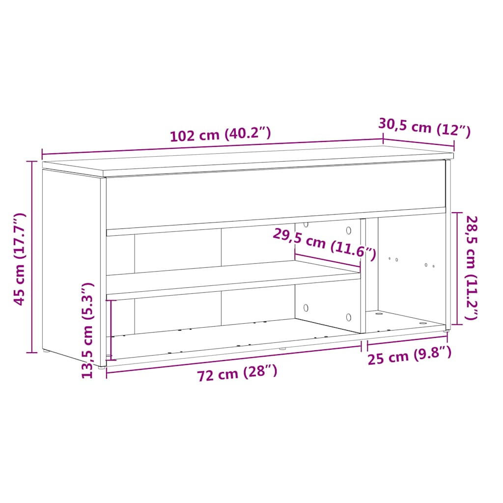 Shoe Bench White 102x30,5x45 cm Engineered Wood