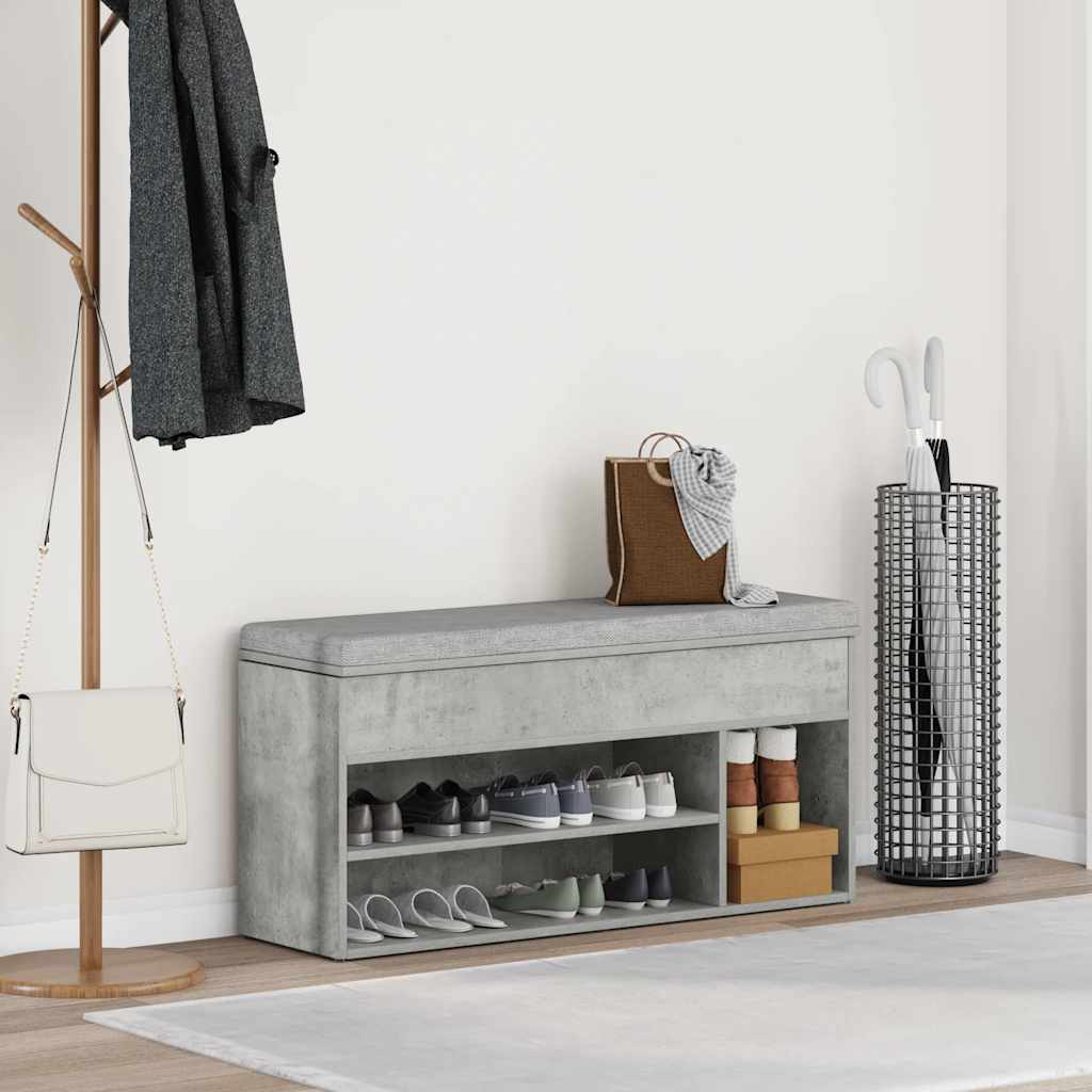 Shoe Bench Concrete Grey 102x30.5x45 cm Engineered Wood