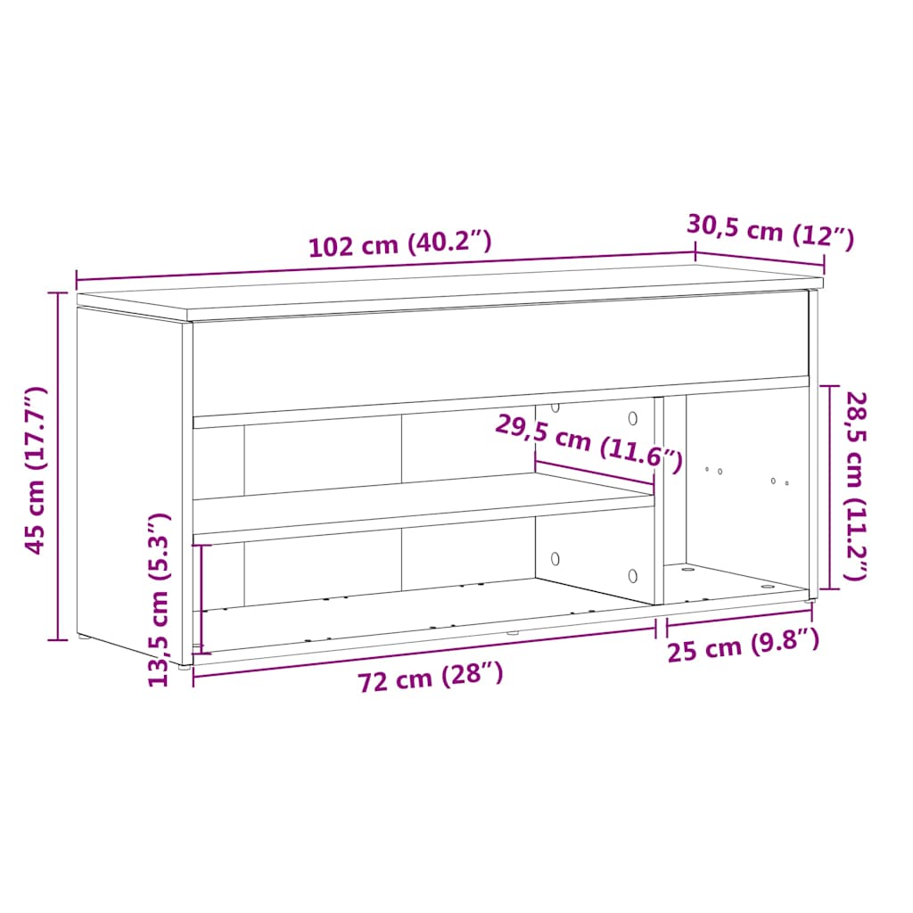 Shoe Bench Artisan Oak 102x30.5x45 cm Engineered Wood