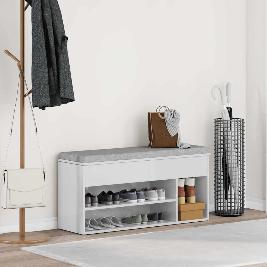 Shoe Bench High Gloss White 102x30.5x45 cm Engineered Wood
