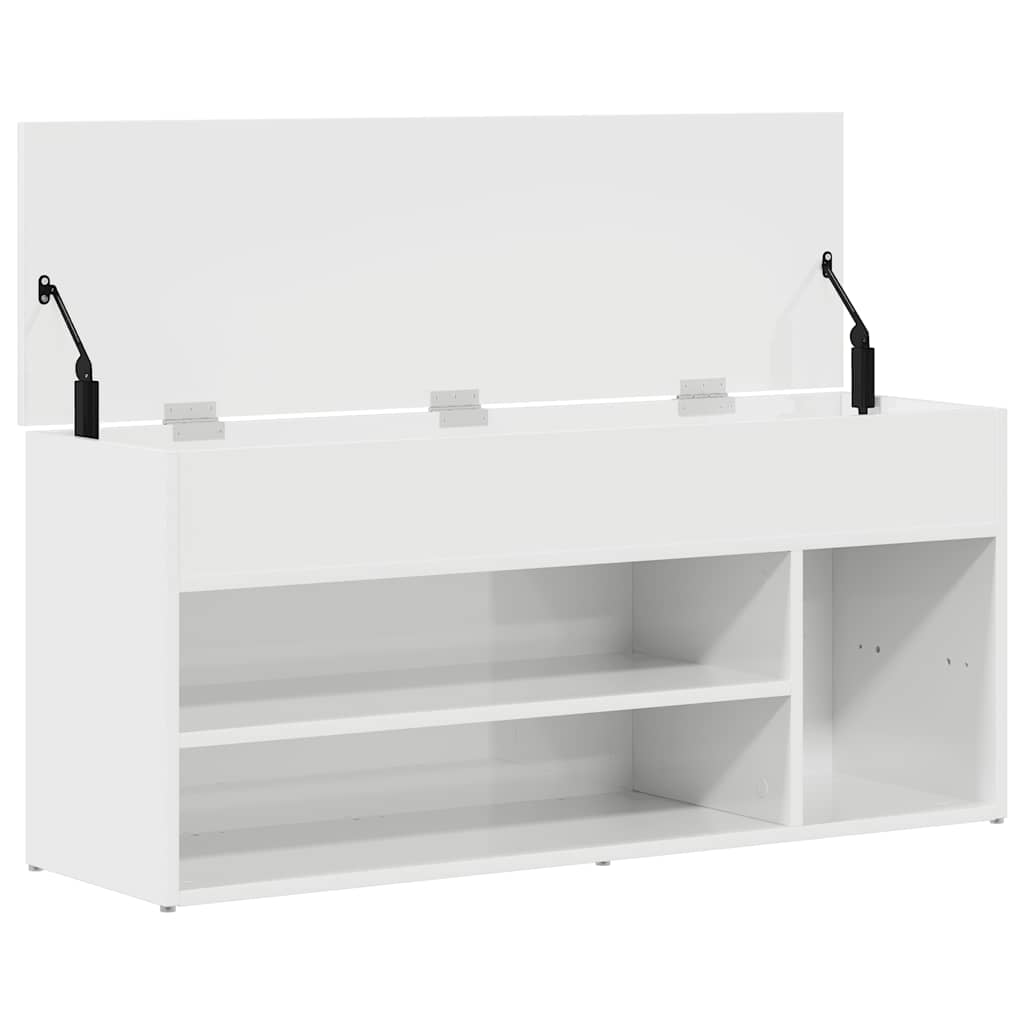 Shoe Bench High Gloss White 102x30.5x45 cm Engineered Wood