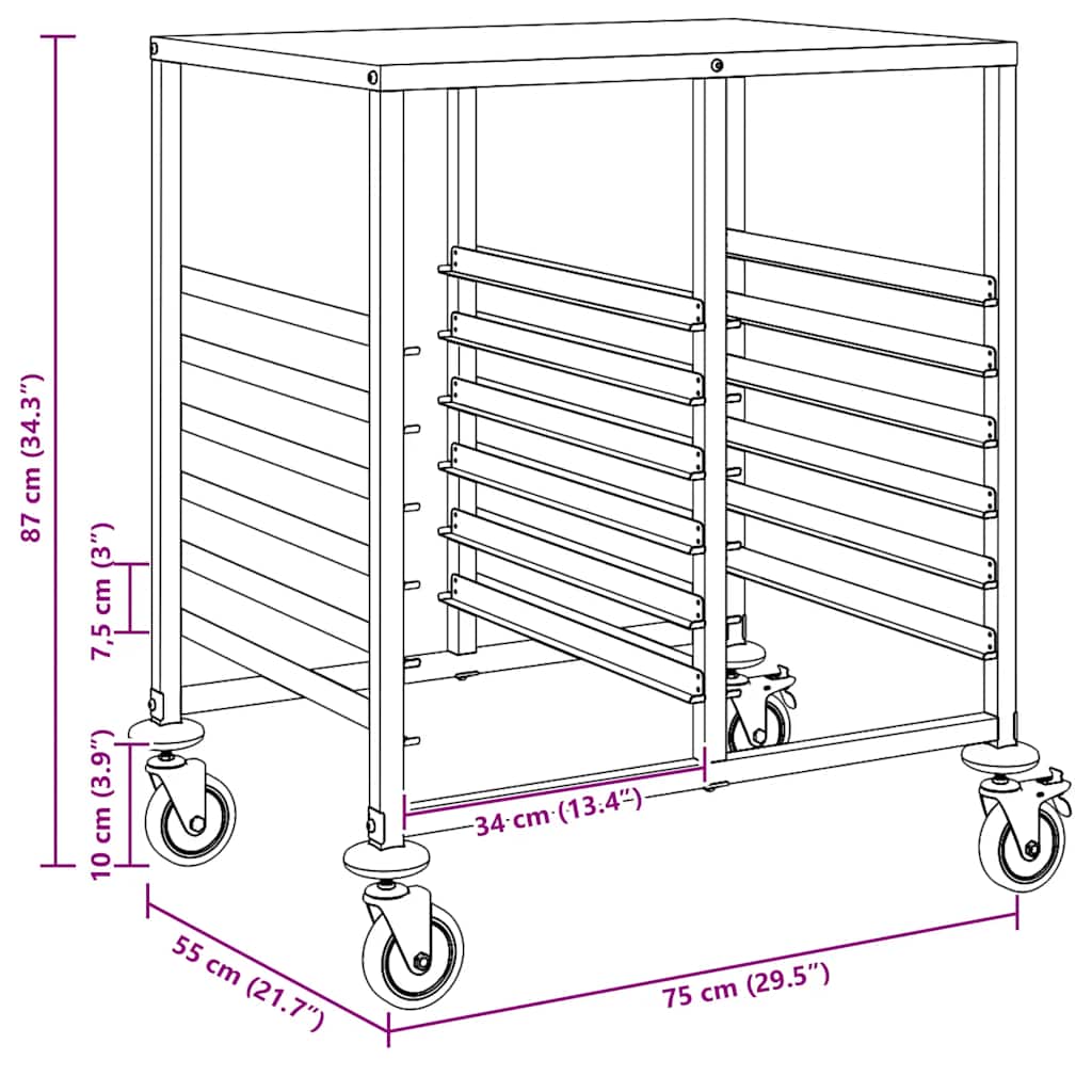 Tray Trolley with 12 GN Containers 75x55x87 cm Stainless Steel