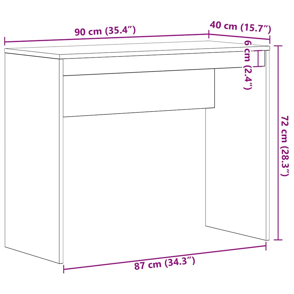 Desk Black Oak 90x40x72 cm Engineered Wood