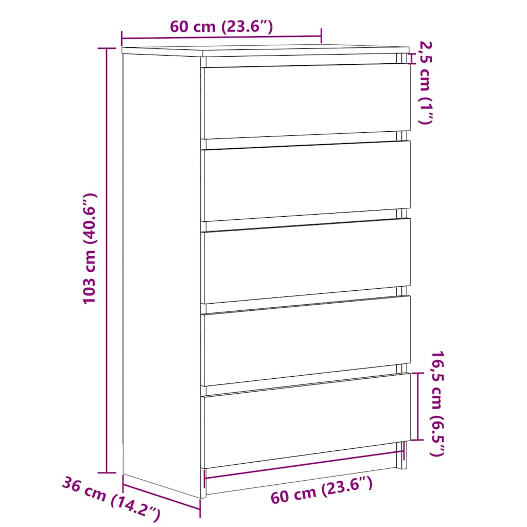 Drawer Cabinet Black Oak 60x36x103 cm Engineered Wood