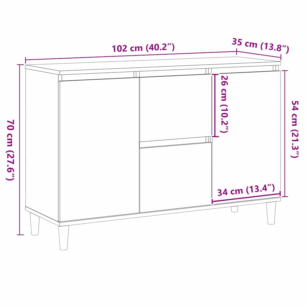 Sideboard with Drawer Black 102 x 35 x 60 cm Engineered wood