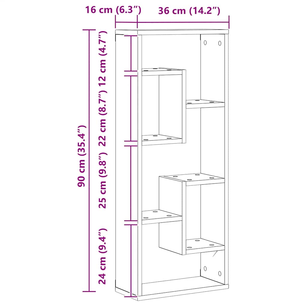 Wall Shelf Old Wood 36x16x90 cm Engineered Wood