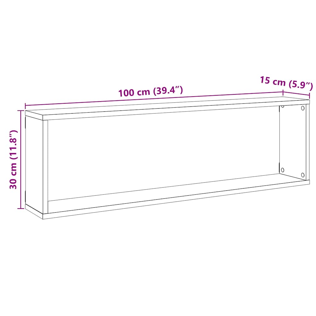 Wall Cube Shelves 2 pcs Black Oak 100x15x30 cm Engineered Wood