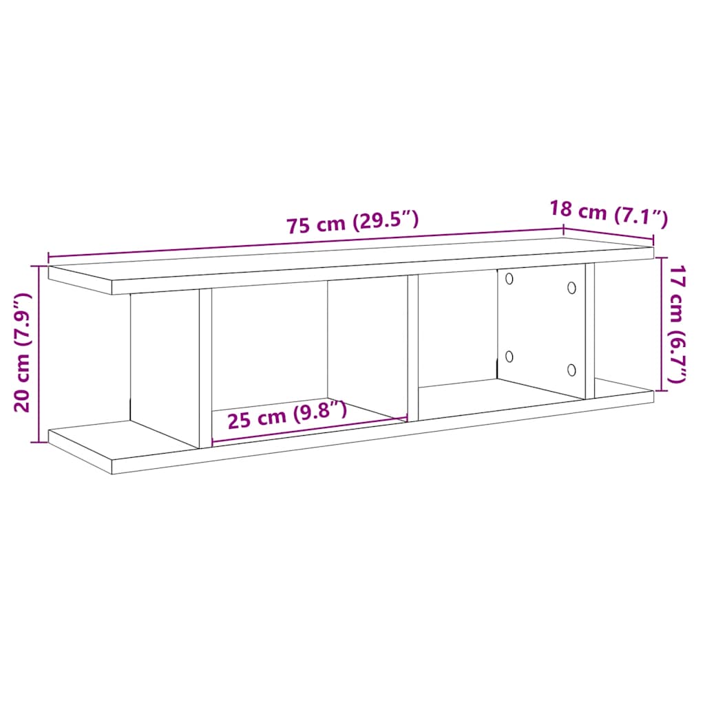 Wall Shelves 2 pcs Black Oak 75x18x20 cm Engineered Wood