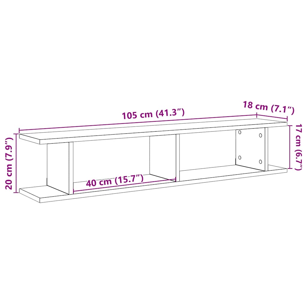 Wall Shelves 2 pcs Black Oak 105x18x20 cm Engineered Wood