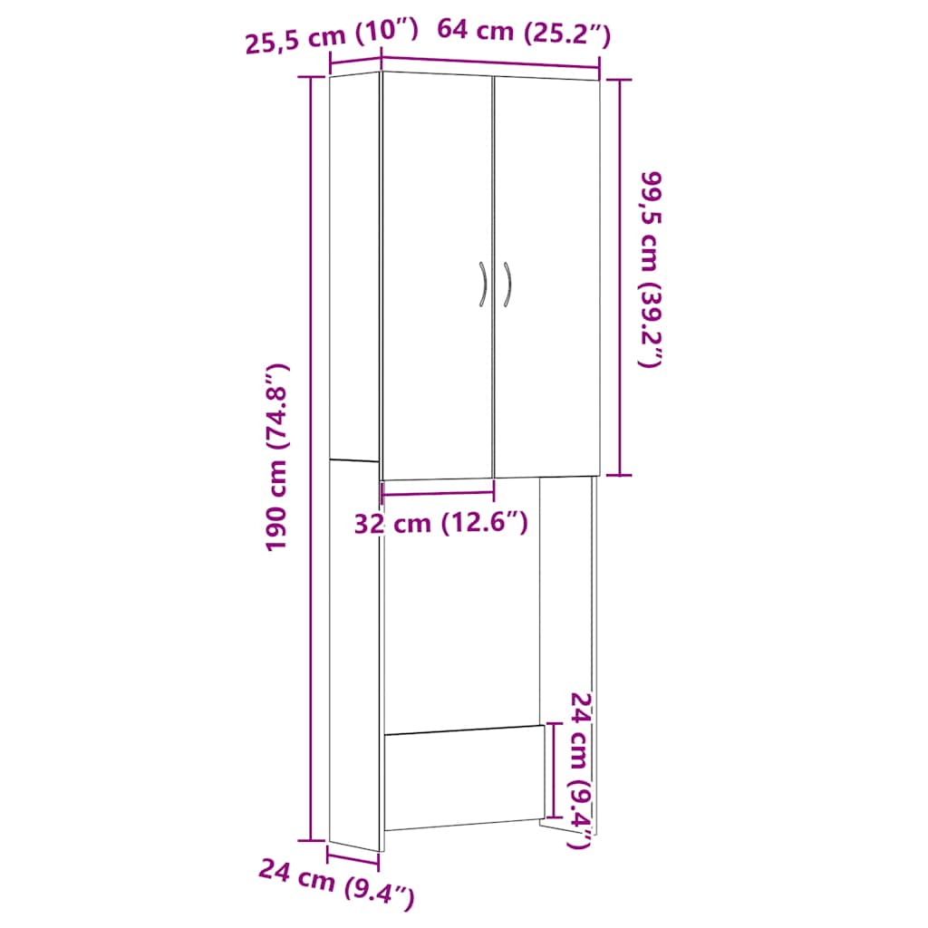 Washing Machine Cabinet Black Oak 64x25.5x190 cm