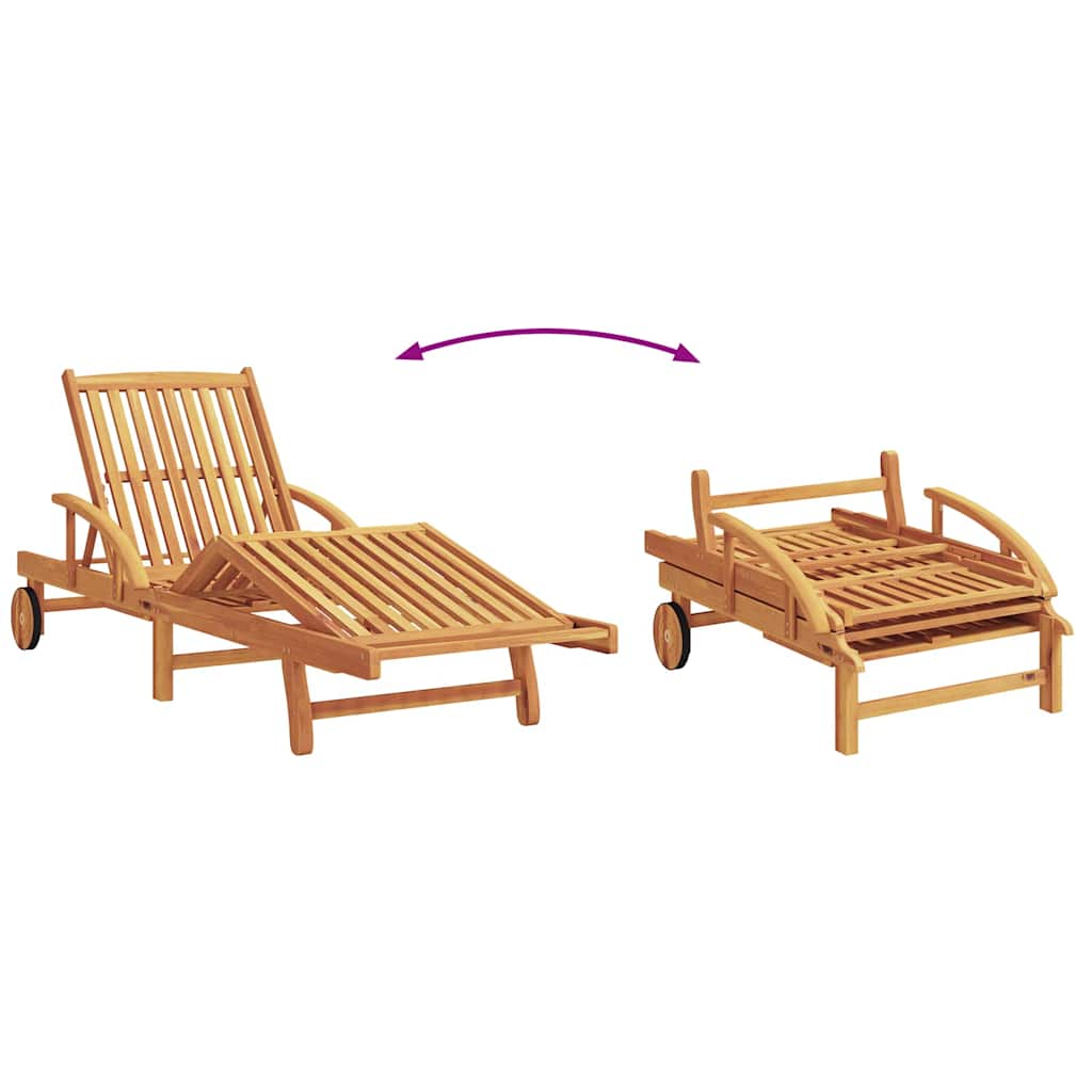 Sun Lounger Solid Acacia Wood Beige