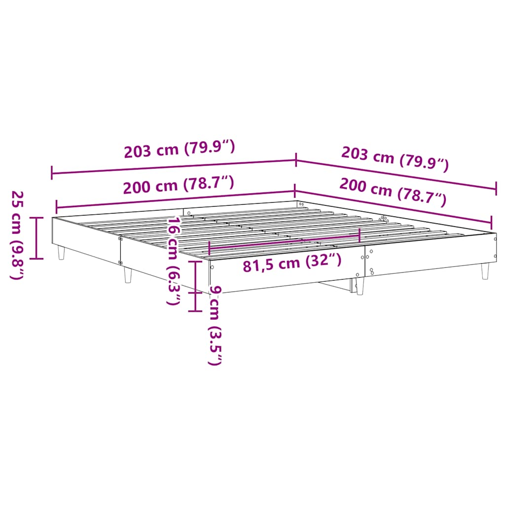Bed Frame No Mattress Black 200x200 cm Engineered Wood