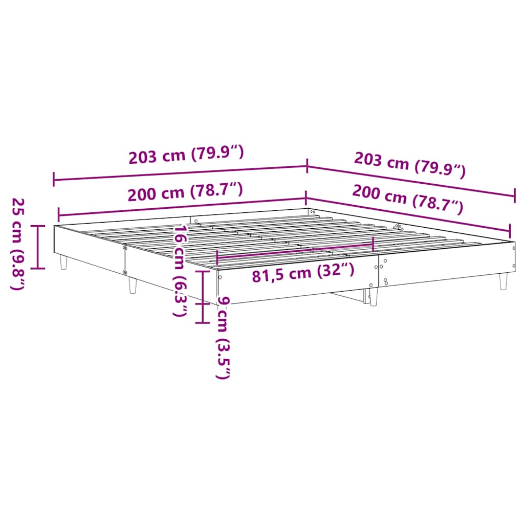 Bed Frame No Mattress Sonoma Oak 200x200 cm Engineered Wood