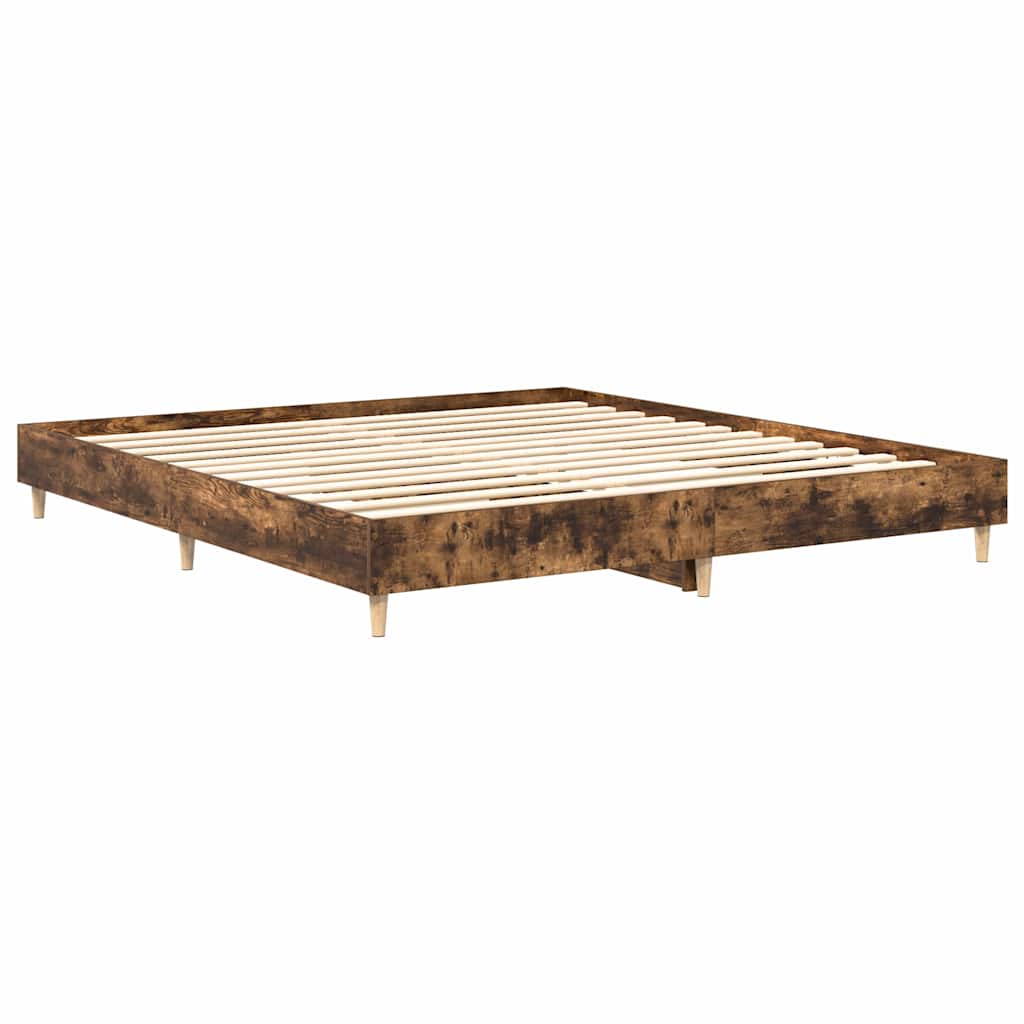 Bed Frame No Mattress Smoked Oak 200x200 cm Engineered Wood
