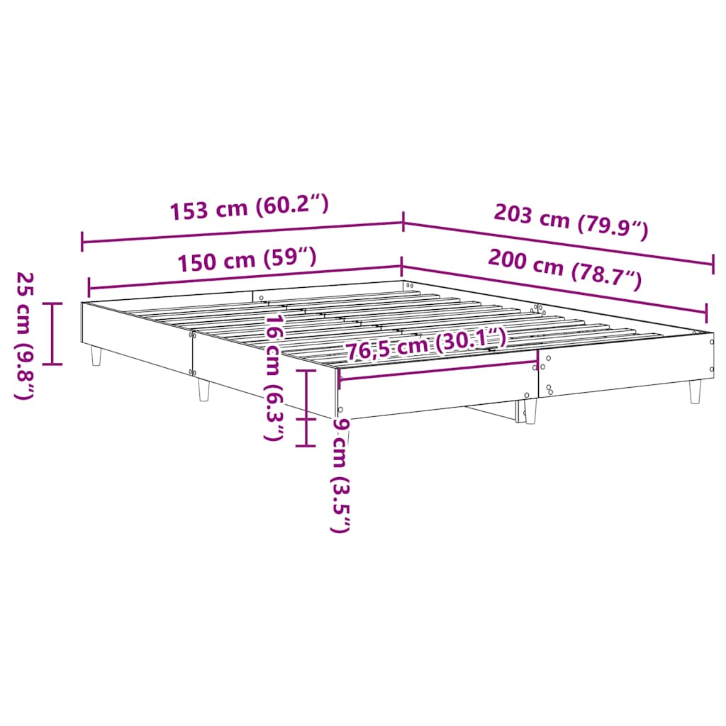 Bed Frame No Mattress Sonoma Oak 150x200 cm King Size Engineered Wood