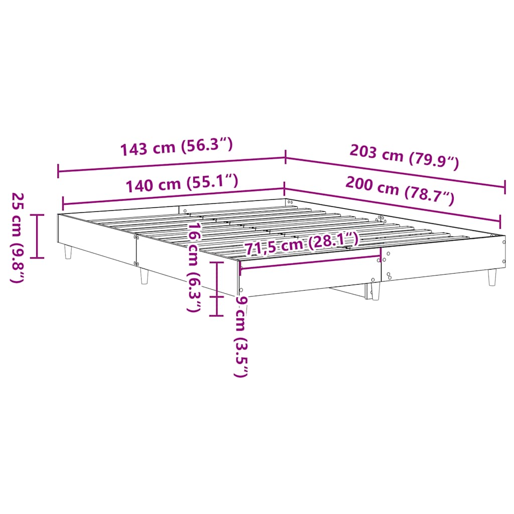 Bed Frame No Mattress Black 140x200 cm Engineered Wood