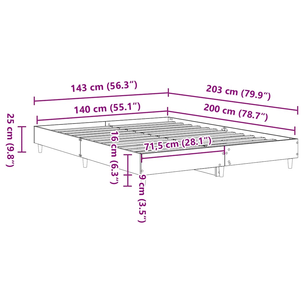 Bed Frame No Mattress Concrete Grey 140x200 cm Engineered Wood