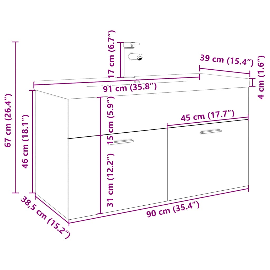 Sink Cabinet with Built-in Basin Old Wood Engineered Wood