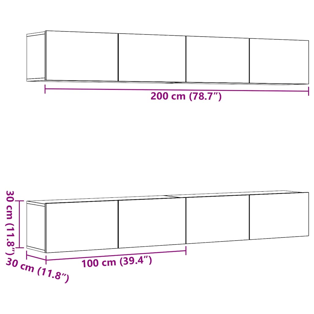 Wall Mounted TV Cabinets 4 pcs Artisan Oak 100x30x30 cm