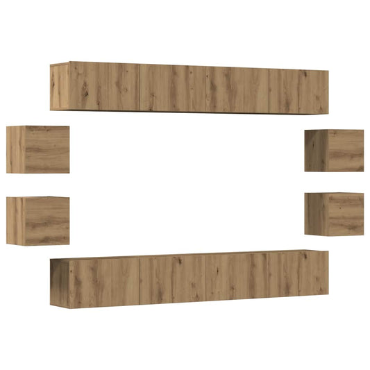 8 Piece Wall-mounted TV Cabinet Set Artisan Oak Engineered Wood