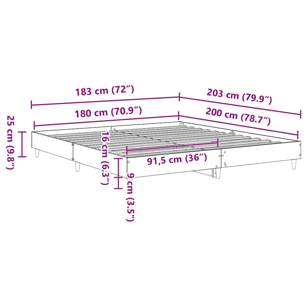 Bed Frame without Mattress Grey Sonoma 180x200cm Engineered Wood