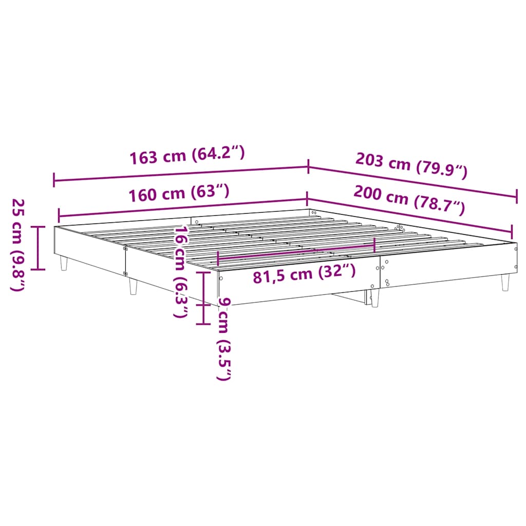 Bed Frame without Mattress Concrete Grey 160x200cm Engineered Wood