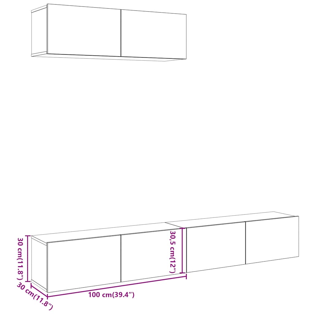 3 Piece Wall-mounted TV Cabinet Set Old Wood 100x30x30 cm Engineered Wood