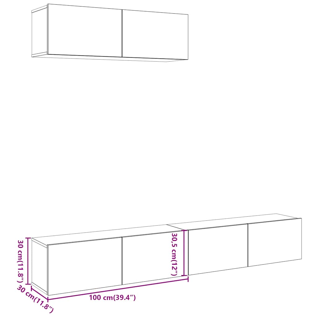 3 Piece Wall-mounted TV Cabinet Set Artisan Oak 100x30x30 cm Engineered Wood