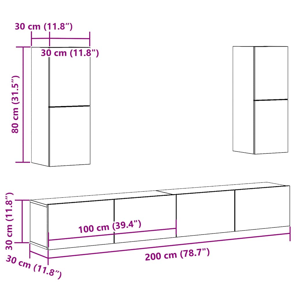 4 Piece TV Cabinet Set Wall-mounted Artisan Oak Engineered Wood