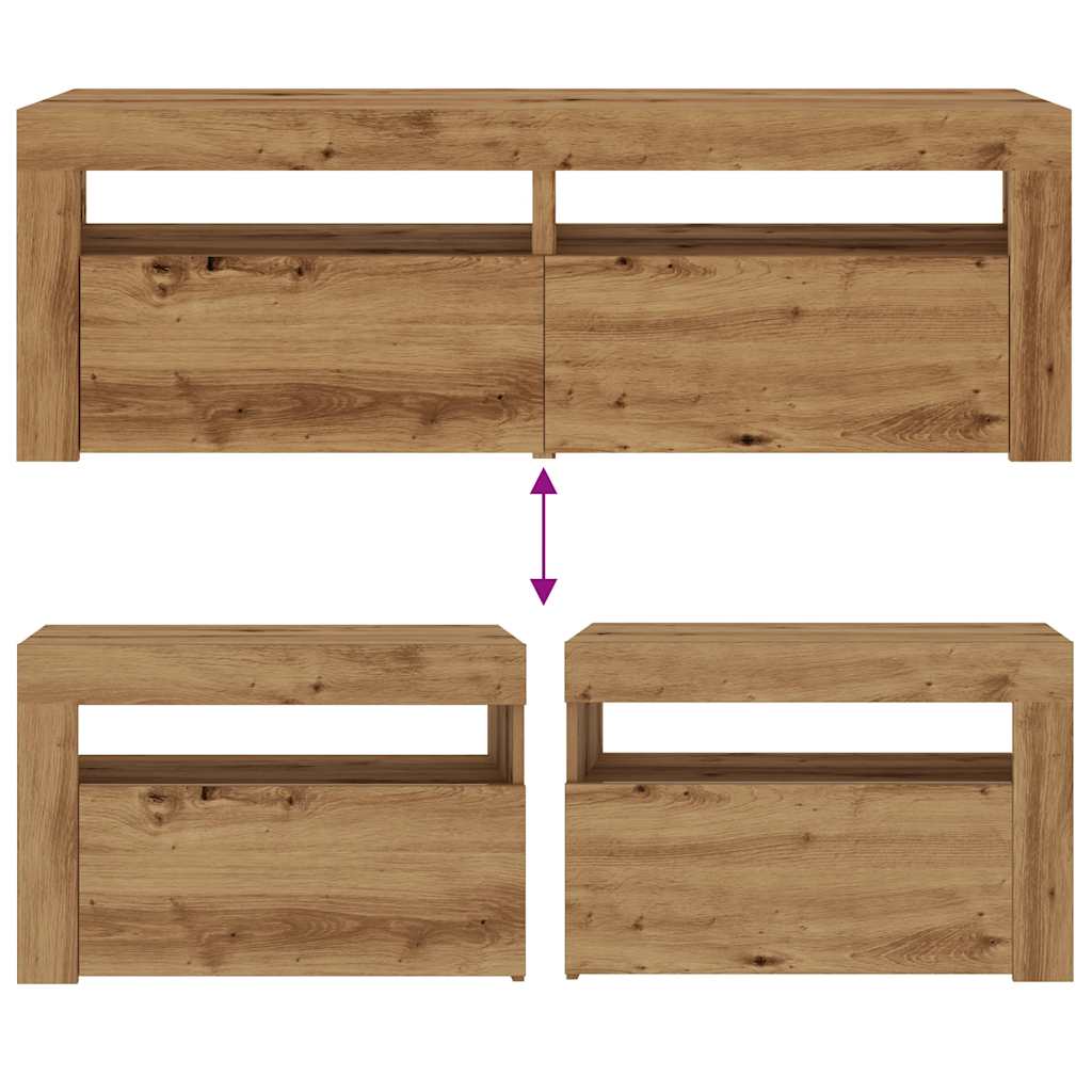 Bedside Cabinets 2 pcs with LEDs Artisan Oak 60x35x40 cm