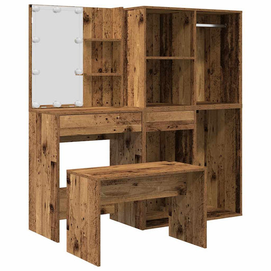 Dressing Table Set with LED Old Wood Engineered Wood
