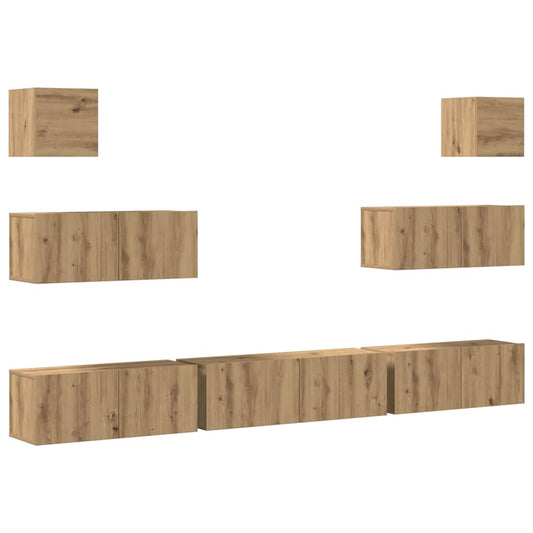 7 Piece TV Cabinet Set Wall-mounted Artisan Oak Engineered Wood