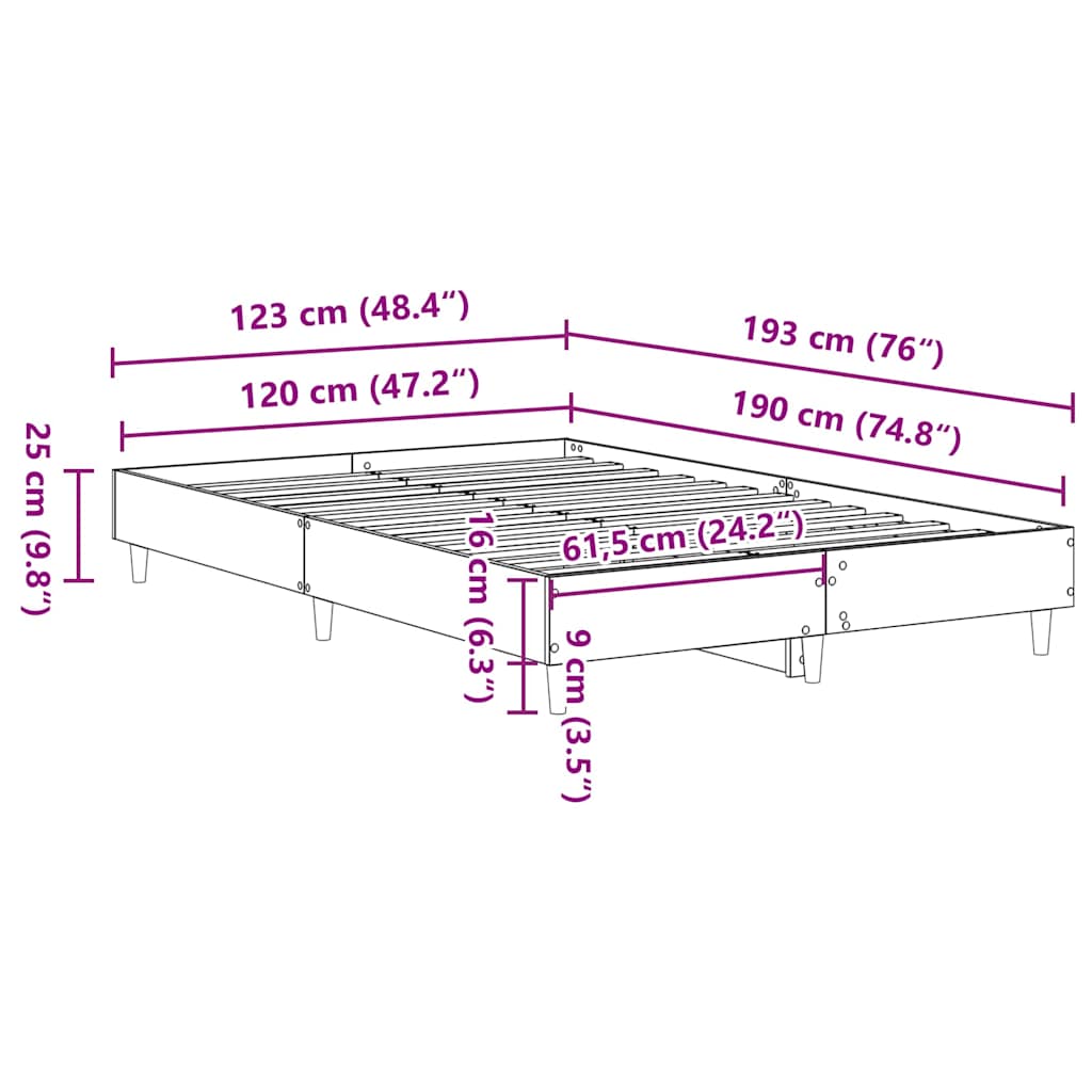 Bed Frame Grey Sonoma 193 x 123 x 25 cm Engineered Wood