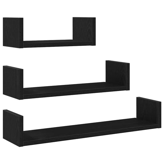 Wall Shelves 3 pcs Black Oak Engineered Wood